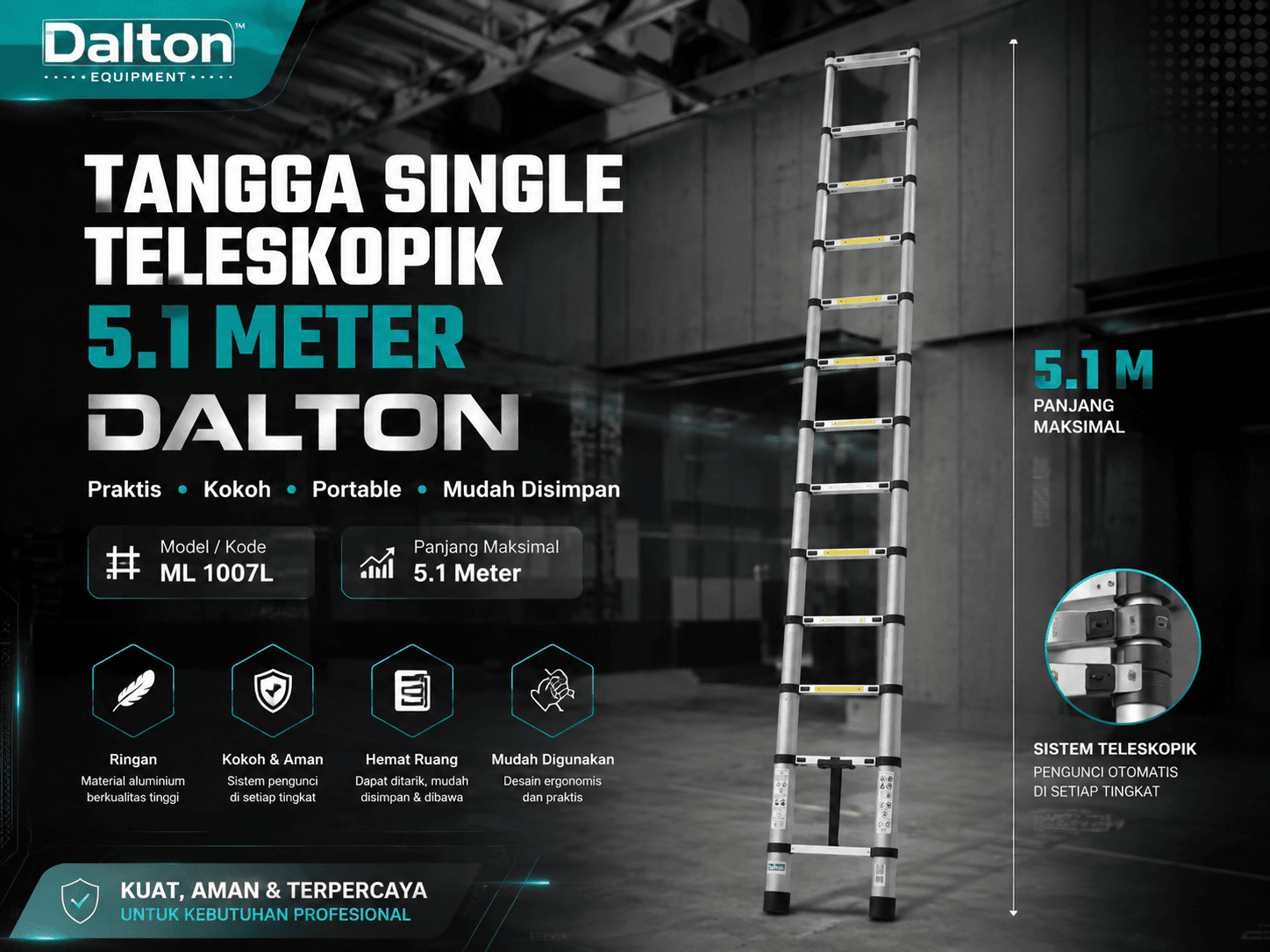 Supplier Tangga Single Teleskopik 5.1 meter Dalton ML 1007L